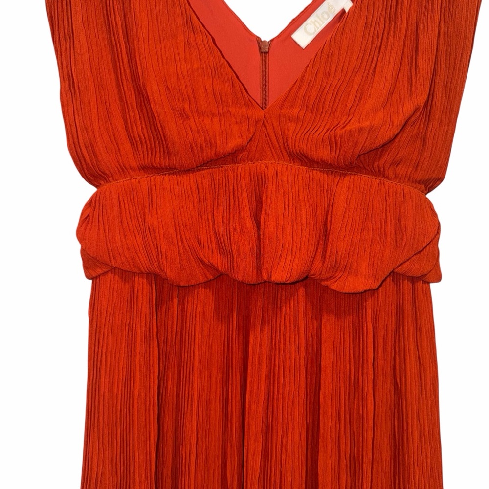 Chloé Orange Midi Dress Pleated Peplum 2 Cocktail Party Wedding Guest NWT 🟡 - Picture 8 of 15